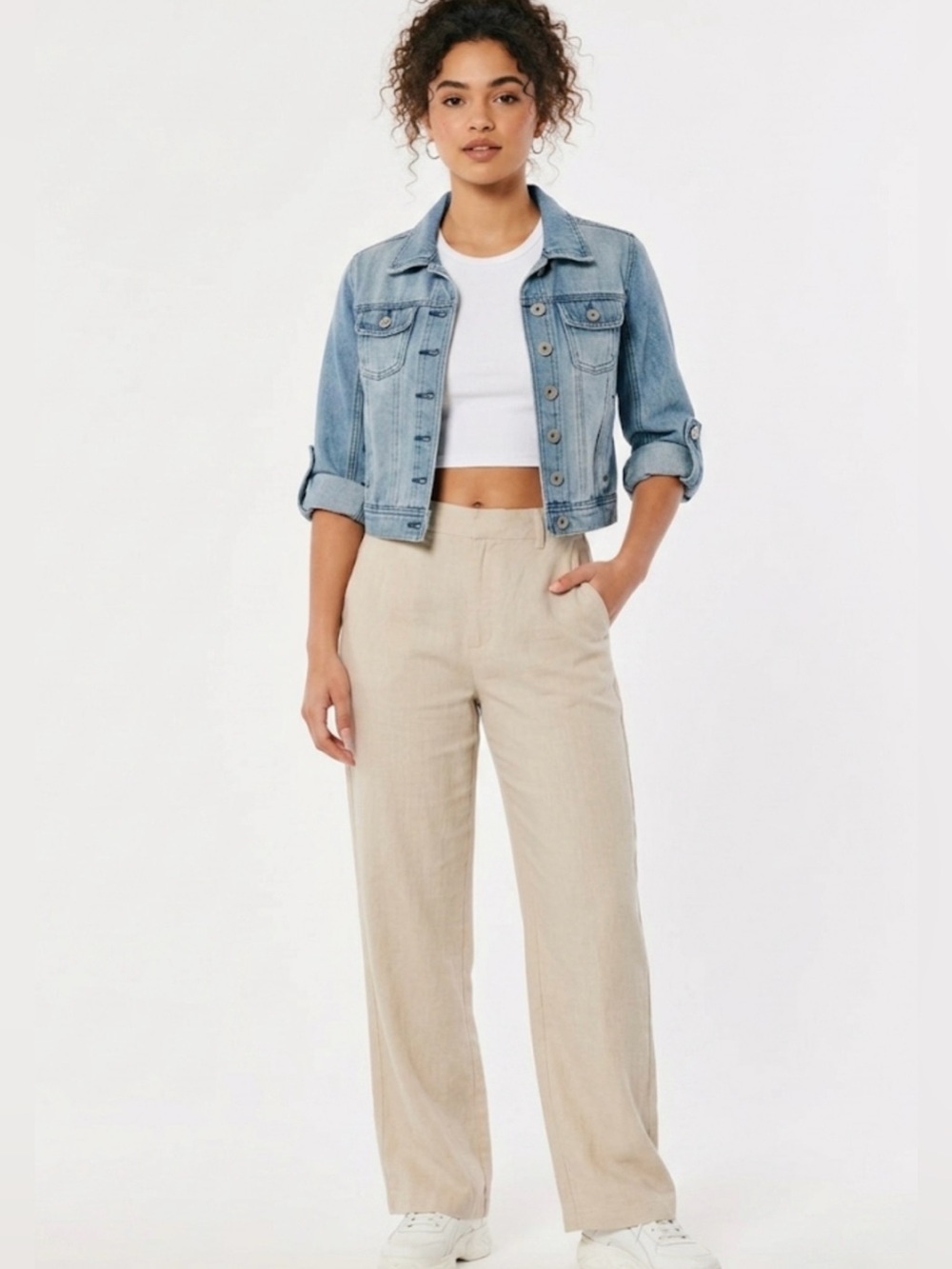 Highway Jeans Cropped Denim Jacket Medium Light Wash 3/4 Roll Tab Sleeve Y2K
